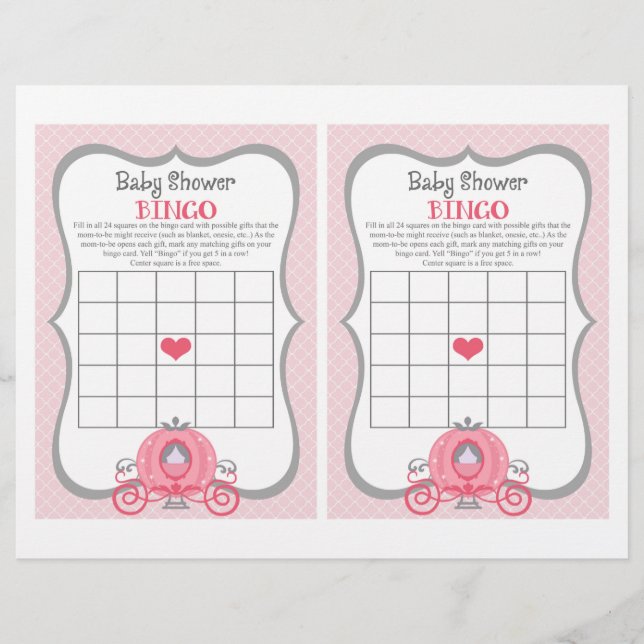 Princess Carriage Rosa Baby Shower Bingo Game (Framsida)