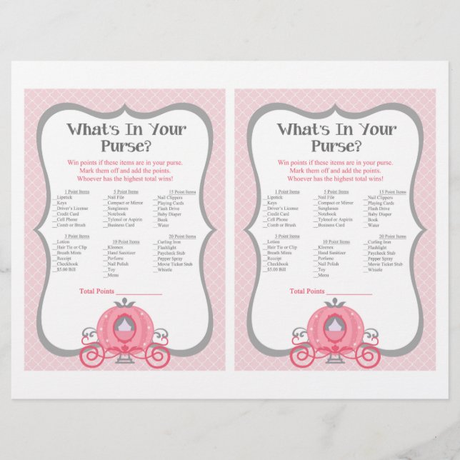 Princess Carriage Rosa Baby Shower Purwer Game (Framsida)