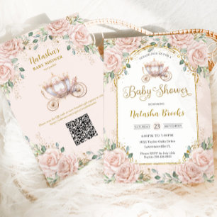 Princess Carriage Rosa Blommigt Baby Shower Inbjudningar