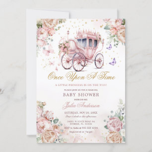 Princess Carriage Rosa Blommigt Baby Shower Inbjudningar