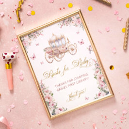Princess Carriage Rosa Blommigt Bokar för Baby Poster