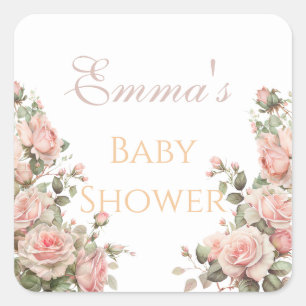 Princess Carriage Vintage Rosa ros Baby Shower Fyrkantigt Klistermärke