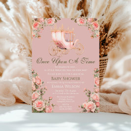 Princess Carriage Vintage Rosa ros Baby Shower Inbjudningar