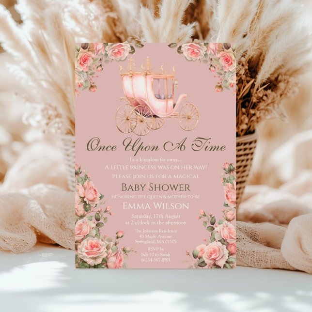 Princess Carriage Vintage Rosa ros Baby Shower Inbjudningar (Skapare uppladdad)