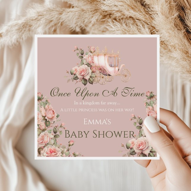 Princess Carriage Vintage Rosa ros Baby Shower Pappersservett (Skapare uppladdad)