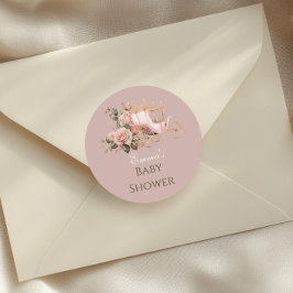 Princess Carriage Vintage Rosa ros Baby Shower Runt Klistermärke