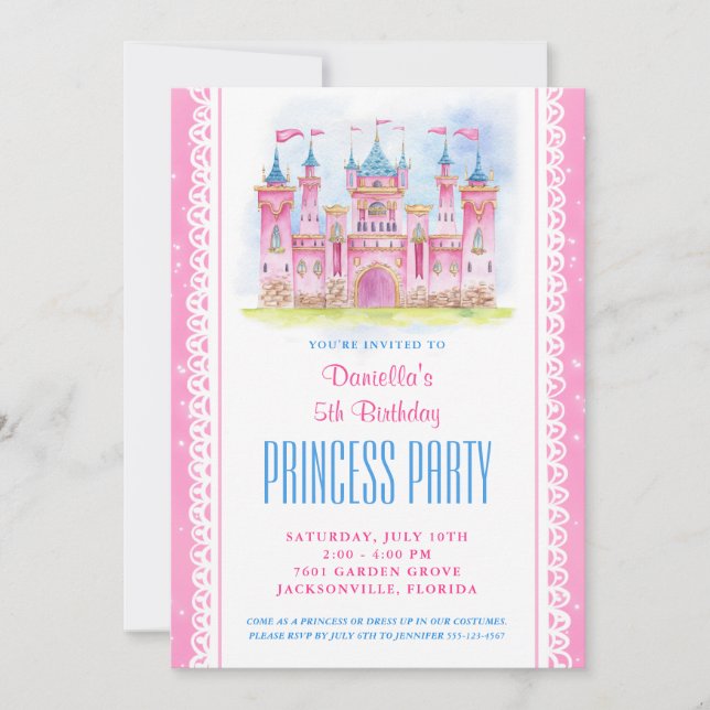 Princess Castle Birthday Inbjudningar (Framsida)