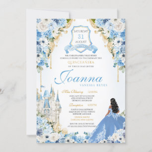 Princess Castle Blue Cinderella Quinceanera v2 Inbjudningar