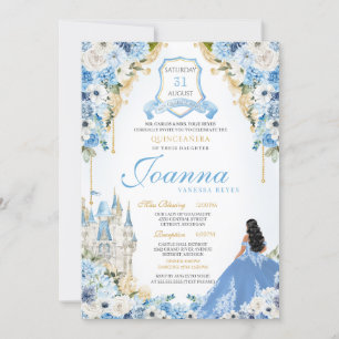 Princess Castle Blue Cinderella Quinceanera v5 Inbjudningar