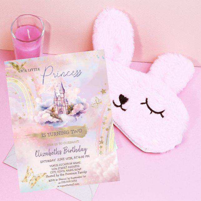Princess Castle Butterfly Rainbow Birthday Inbjudningar (Skapare uppladdad)