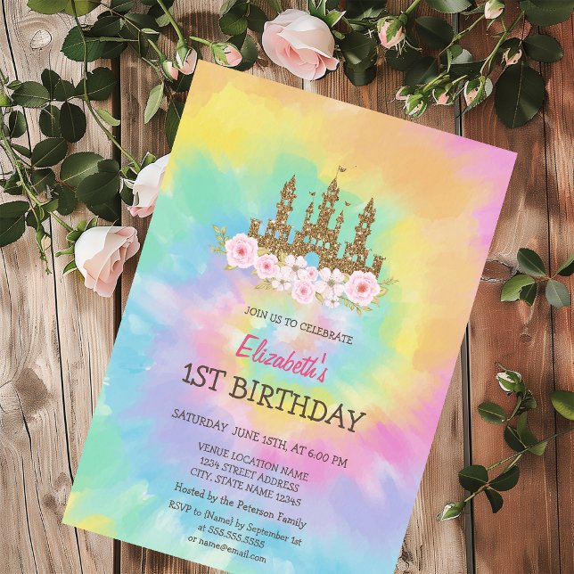 Princess Castle Flowers Tie Dye Birthday Inbjudningar (Skapare uppladdad)