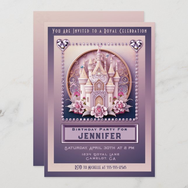Princess Castle Födelsedagsfest inbjudan (Fram/baksida)