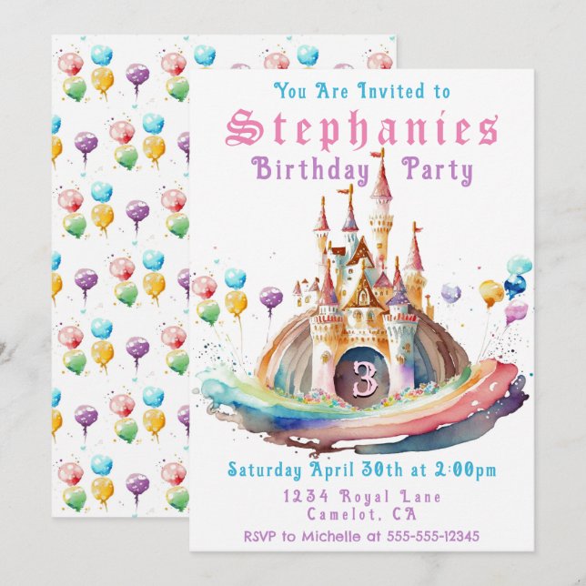 Princess Castle Födelsedagsfest inbjudan (Fram/baksida)