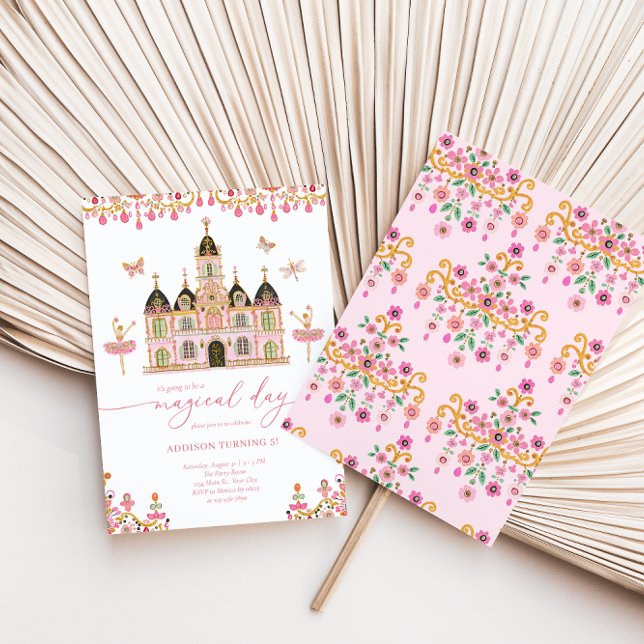 Princess Castle Girls Coquette Birthday-inbjudan Inbjudningar (Princess Ballerina Magical Day Girls Birthday Invite)
