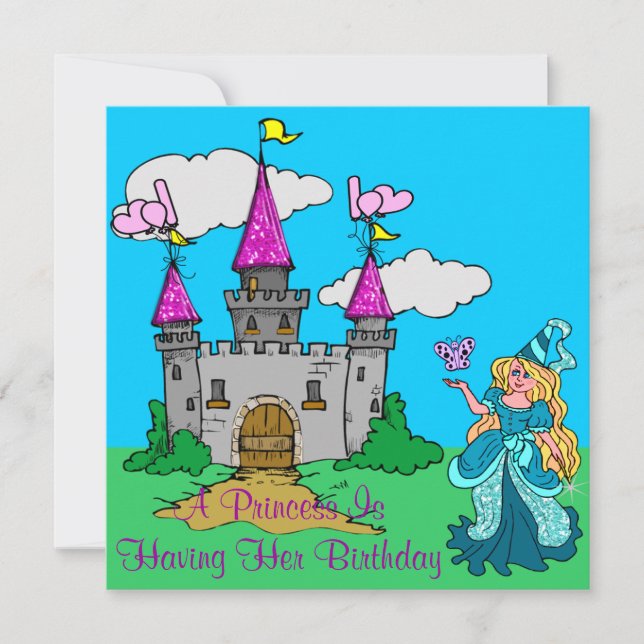 Princess & Castle Glittery Birthday Girl Inbjudningar (Framsida)