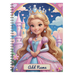 Princess Castle Notebook - Editable Namn Anteckningsbok