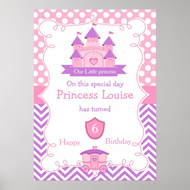 Princess Castle och Coach Birthday Poster (Framsidan)