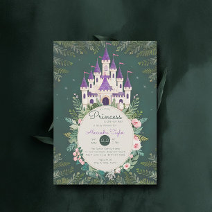 Princess Castle Ro Flicka Shower Inbjudningar