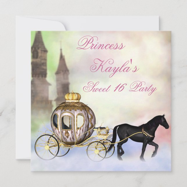 Princess Castle Royal Carriage Princess Sweet 16 Inbjudningar (Framsida)