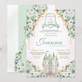 Princess Castle Royal Mint Grönt Quinceanera Inbjudningar