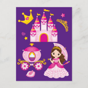 Princess Castle Tiara Krona Little Girls Lila Vykort