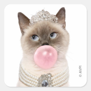 Princess Cat Blowing Bubble Gum Fyrkantigt Klistermärke