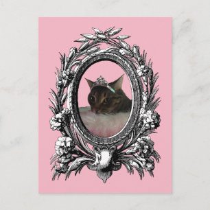 Princess Cat Vintage Ram Rosa Background Vykort