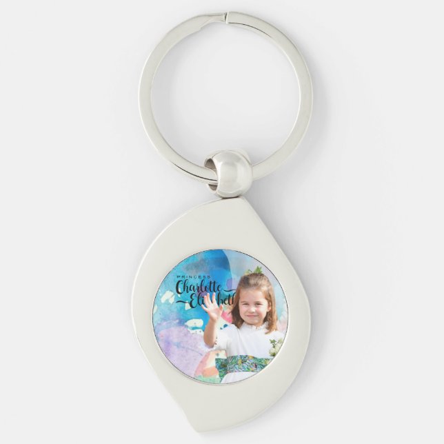 Princess Charlotte Elizabeth 6e Birthday Magnet Swirl Silverfärgad Nyckelring (Framsidan)