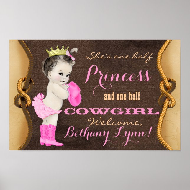 Princess Cowgirl Baby Shower Banner Poster (Framsidan)