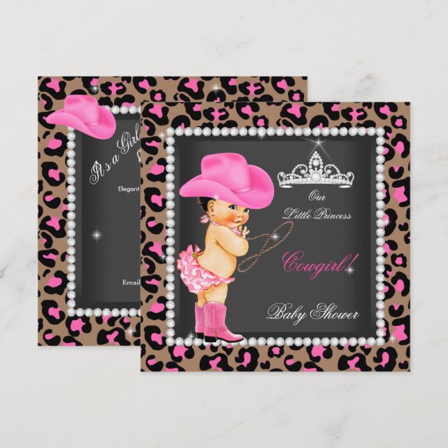 Princess Cowgirl Baby Shower Rosa Brown Brunette Inbjudningar (Fram/baksida)
