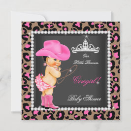 Princess Cowgirl Baby Shower Rosa Brown Brunette Inbjudningar