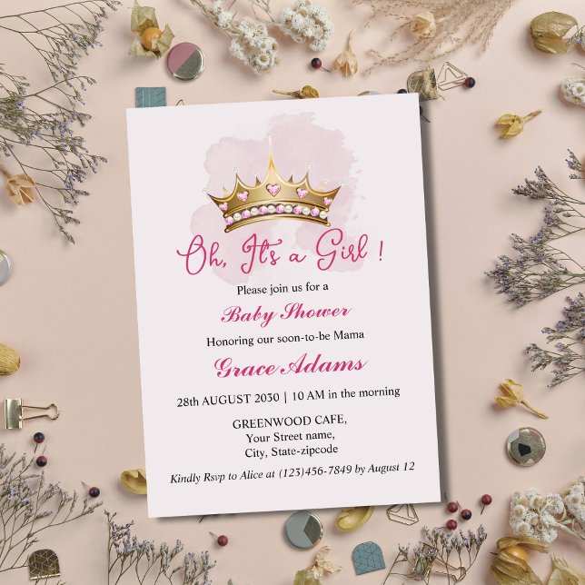 Princess Crown (baby girl) Baby Shower Invitation Inbjudningar (Skapare uppladdad)