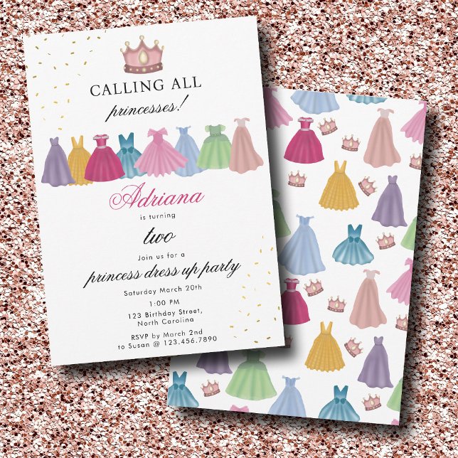 Princess Dacks Fairytale Dress Up Girl Birthday Inbjudningar (Princess Dresses Fairytale Dress Up Girl Birthday Invitation)