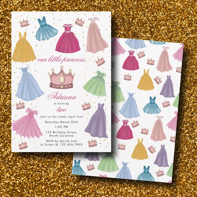Princess Dacks Fairytale Little Girl Birthday Inbjudningar (Princess Dresses Fairytale Little Girl Birthday Invitation)