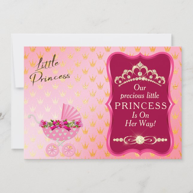 Princess Diamond Guld Tiara Rosa Baby Shower Inbjudningar (Framsida)