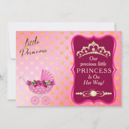 Princess Diamond Guld Tiara Rosa Baby Shower Inbjudningar