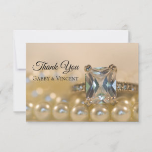 Princess Diamond Pearl Bröllop Flat Tackkort Inbjudningar
