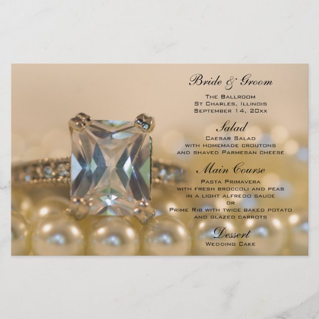 Princess Diamond Ring och Pearls Bröllop Menu (Framsida)