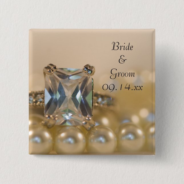 Princess Diamond Ring och White Pearls Bröllop Knapp (Framsida)