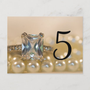 Princess Diamond Ring Pearls Bröllop Bordsnummer
