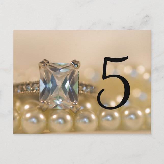 Princess Diamond Ring Pearls Bröllop Bordsnummer (Framsida)