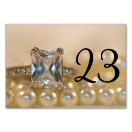 Princess Diamond Ring Pearls Bröllop Bordsnummer