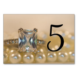 Princess Diamond Ring Pearls Bröllop Bordsnummer