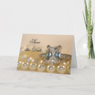 Princess Diamond Ring Pearls Bröllop spara datum Meddelande