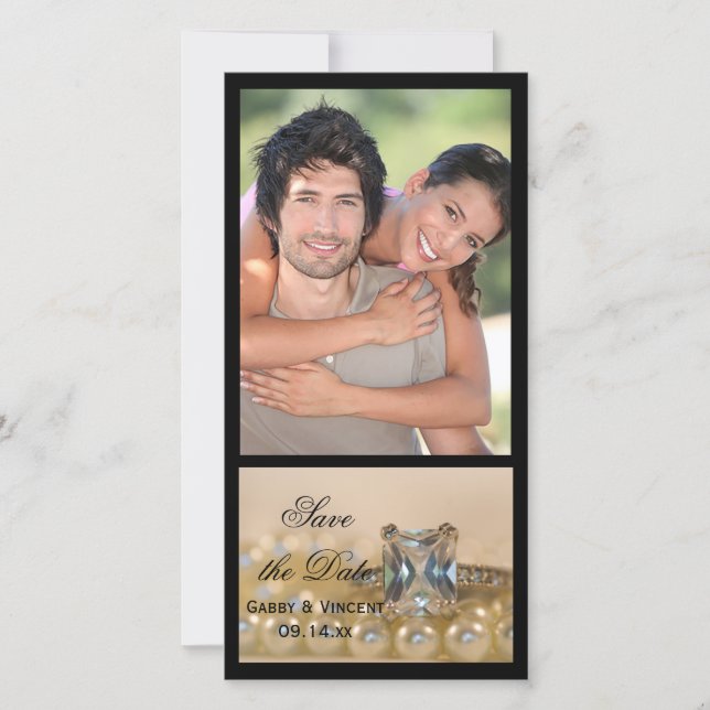 Princess Diamond Ring Pearls Bröllop spara datum Spara Datumet (Framsida)