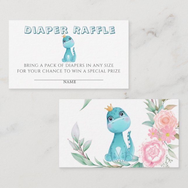 Princess Dinosaur Peony Diaper Raffle Baby Shower Visitkort (Fram/baksida)