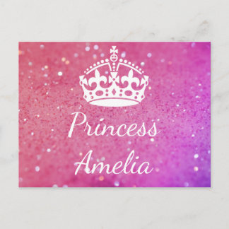 Princess (ditt namn) Krona Rosa Bokeh Postcard Vykort