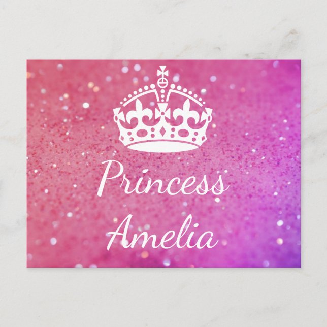 Princess (ditt namn) Krona Rosa Bokeh Postcard Vykort (Framsida)
