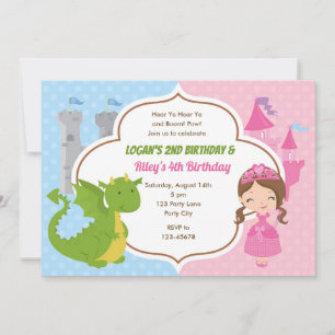 Princess & Dragon Birthday Investigations Twilling Inbjudningar