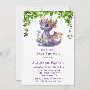 Princess Dragon Blommigts Girl Baby Shower Inbjudningar